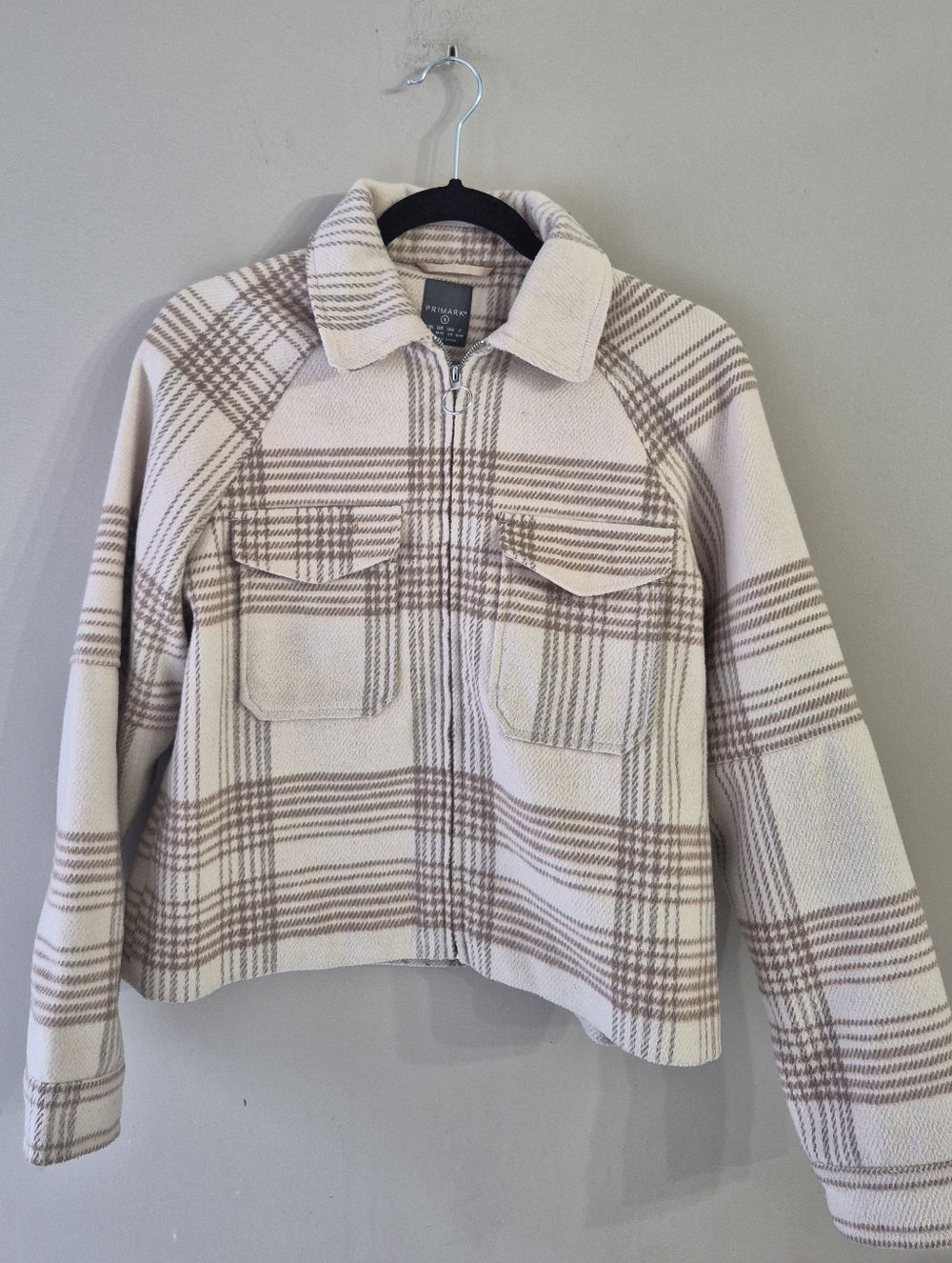 Primark Cream & Taupe Plaid Zip Jacket